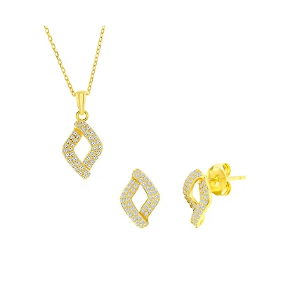 Simona Sterling Silver, Pave Cz Marquise Necklace & Earrings Set