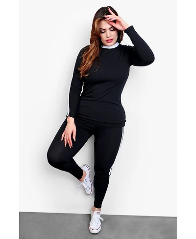 Rebdolls Women's Plus Striped Long Sleeve Top & Legging Set