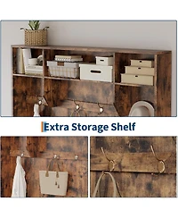 gaomon Hall Tree with Shoe Storage, 78.8" Entryway Bench with Coat Rack, with 4 Shoe Cabinet, 4 Coat Hooks, 3 Top Open Shelves, 5-in-1 Freestandi