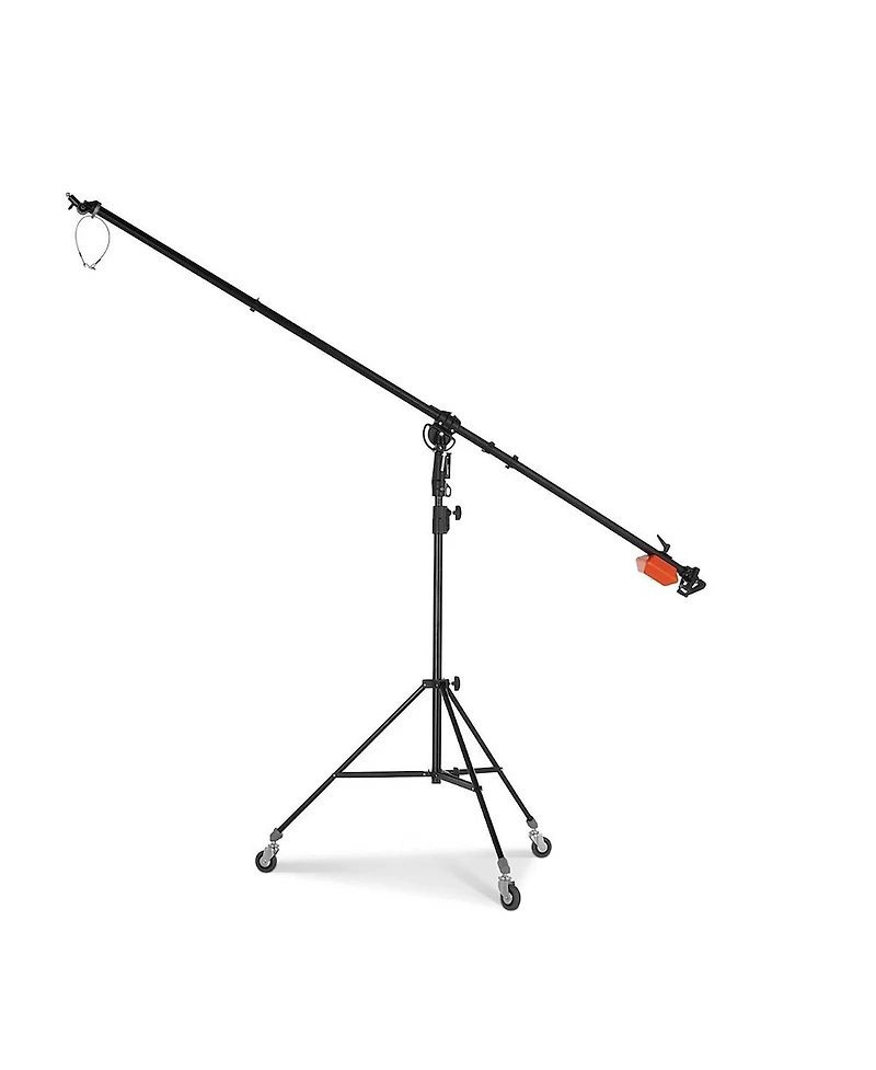 Manfrotto 025BS Super Boom Arm with Pivoting Clamp 123, Counter Weight 022, Cable Clips and Cine Stand 008 with Casters, Black Anodized