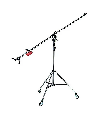 Manfrotto 025BS Super Boom Arm with Pivoting Clamp 123, Counter Weight 022, Cable Clips and Cine Stand 008 with Casters, Black Anodized