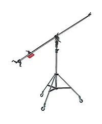 Manfrotto 025BS Super Boom Arm with Pivoting Clamp 123, Counter Weight 022, Cable Clips and Cine Stand 008 with Casters, Black Anodized