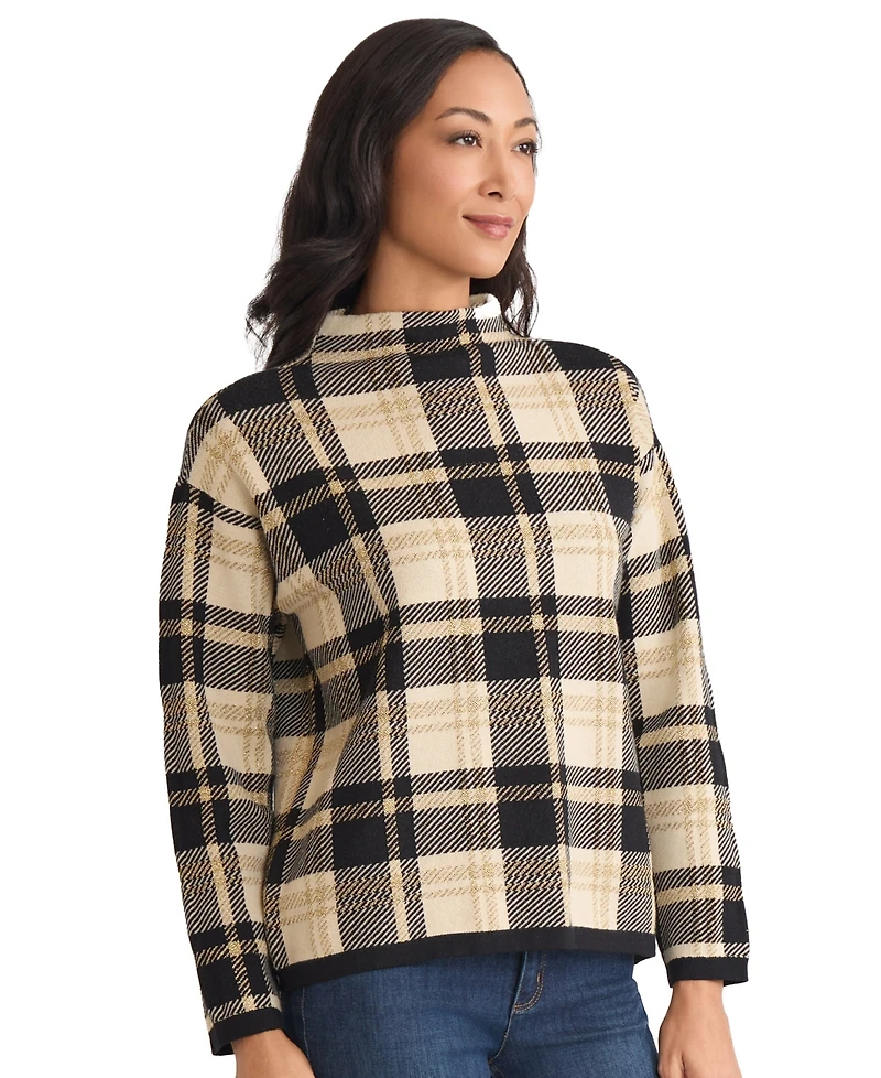 Jones New York Petite Plaid Long Sleeve Sweater