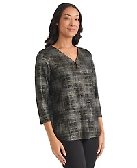 Jones New York Petite Two Tone Keyhole V-Neck Top