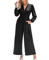 Cupshe Women's Plunging Long Sleeve Wide Leg Jumpsuit