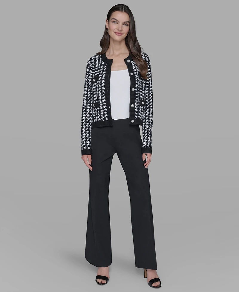 Karl Lagerfeld Paris Women's Houndstooth Long Sleeve Cardigan
