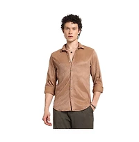 Campus Sutra Men's Camel Beige Solid Creased Shirt