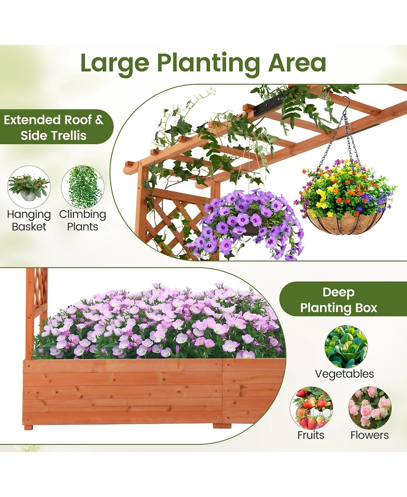 Gymax 2PCS Raised Garden Bed Planter Box w/ Side & Top Trellis for Vine Climbing Plants