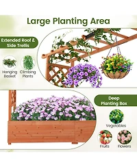 Gymax 2PCS Raised Garden Bed Planter Box w/ Side & Top Trellis for Vine Climbing Plants