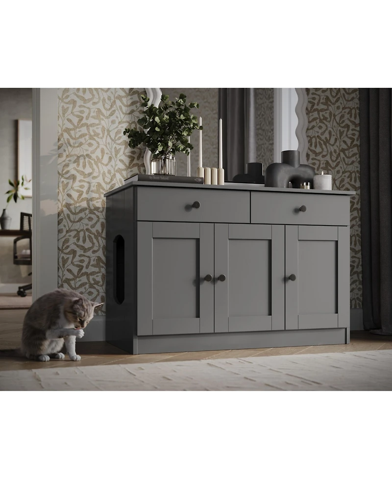 Palace Imports 100% Solid Wood Ziva 3-Door Cat Litter Box Enclosure