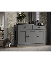 Palace Imports 100% Solid Wood Ziva 3-Door Cat Litter Box Enclosure