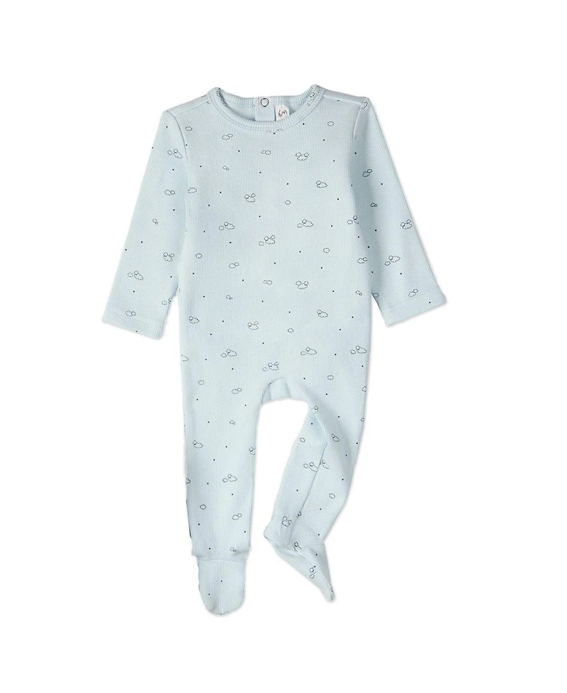 MeMoi Baby and Toddler Boys "Clouds of Happiness" Cotton Rich Mini-Ribbed Footie