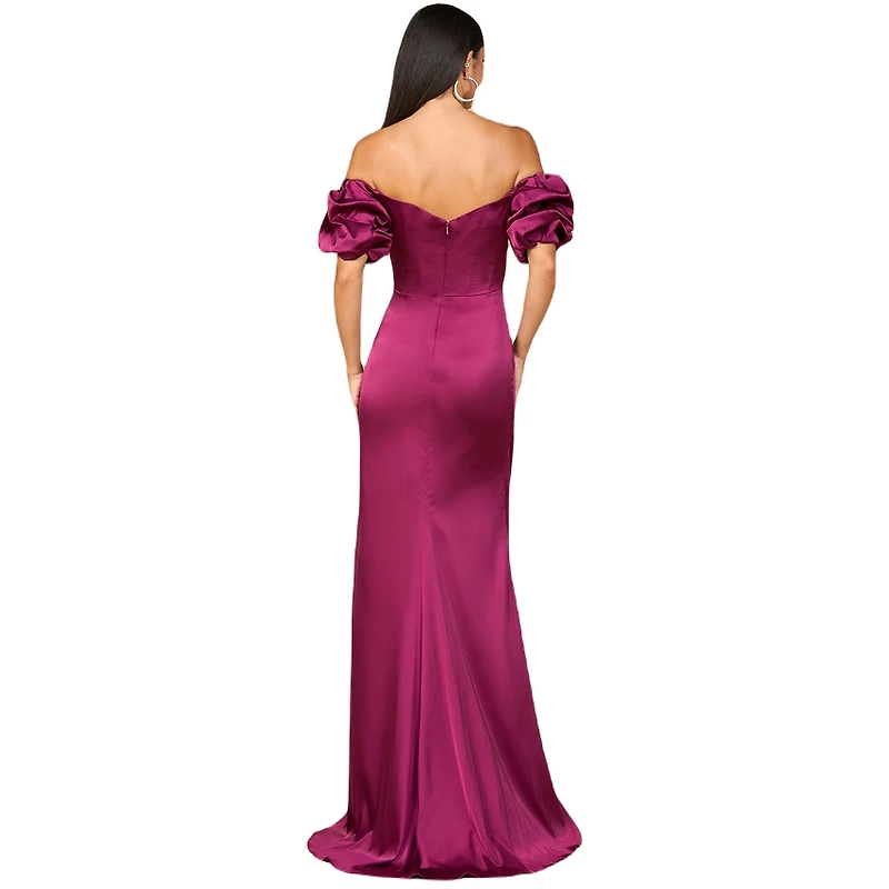 Lara Women's Off Shoulder Satin Dress with Slit