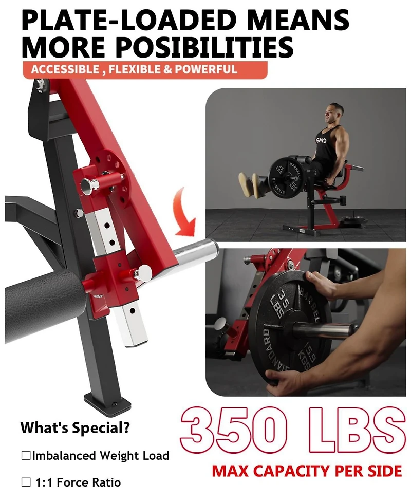 Mikolo Leg Extension and Curl Machine, Single Leg Extension, Lying Leg Curl, Standing Leg Curl, Adjustable Leg Exercise Bench with Plate Loaded, Leg M