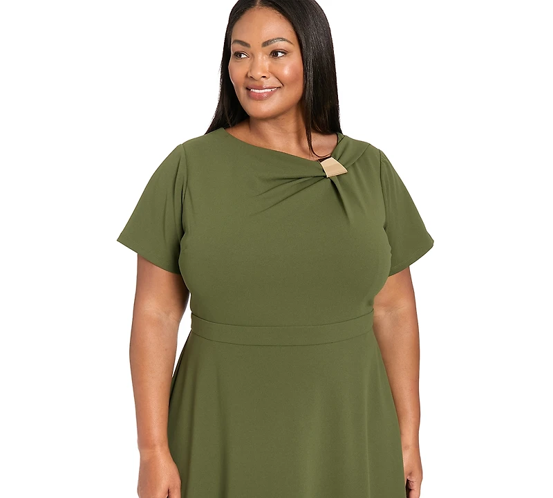 London Times Plus Fit and Flare Short Sleeve Dress
