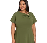 London Times Plus Fit and Flare Short Sleeve Dress
