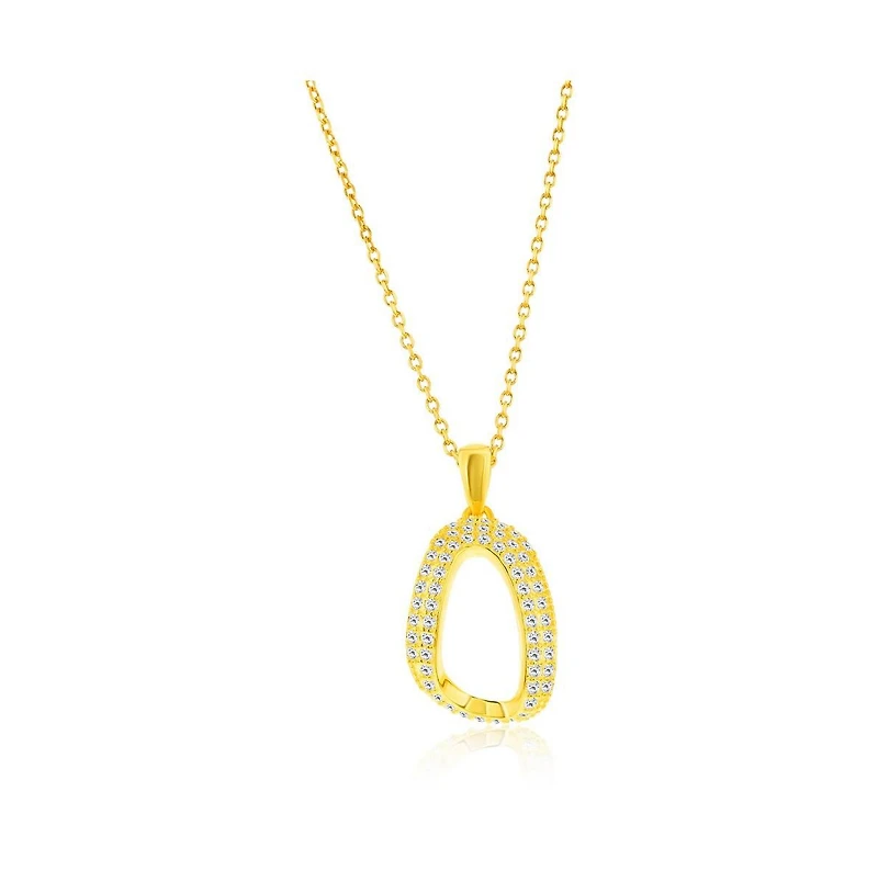 Simona Sterling Silver, Pave Cz Oval-Shaped Necklace & Earrings Set