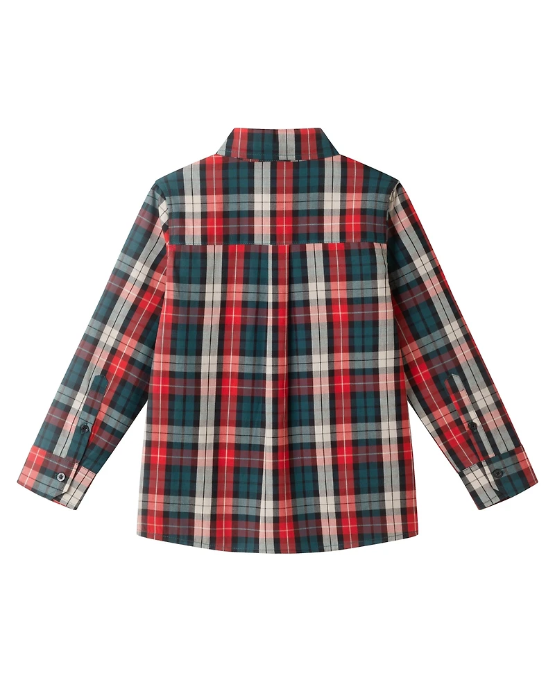 Andy & Evan Toddler/Child Boys Green/Red/Tan Plaid Buttondown w/Bowtie