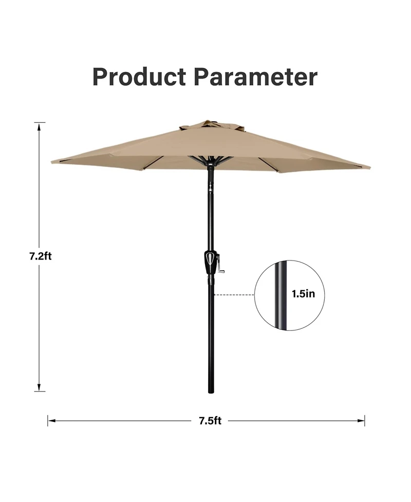 Flynama One 7.5ft Patio Outdoor Table Market Yard Umbrella with Push Button Tilt/Crank, 6 Sturdy Ribs for Garden, Deck, Backyard, Pool