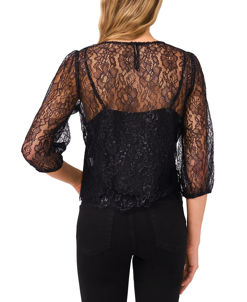 CeCe Women's Puff Sleeve Crewneck Blouse