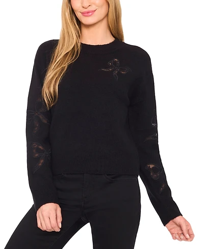 CeCe Women's Lace Bow Long Sleeves Sweater