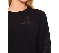 CeCe Women's Lace Bow Long Sleeves Sweater