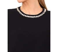 CeCe Women's Embellished Neck Trim Short Sleeve Sweater Top