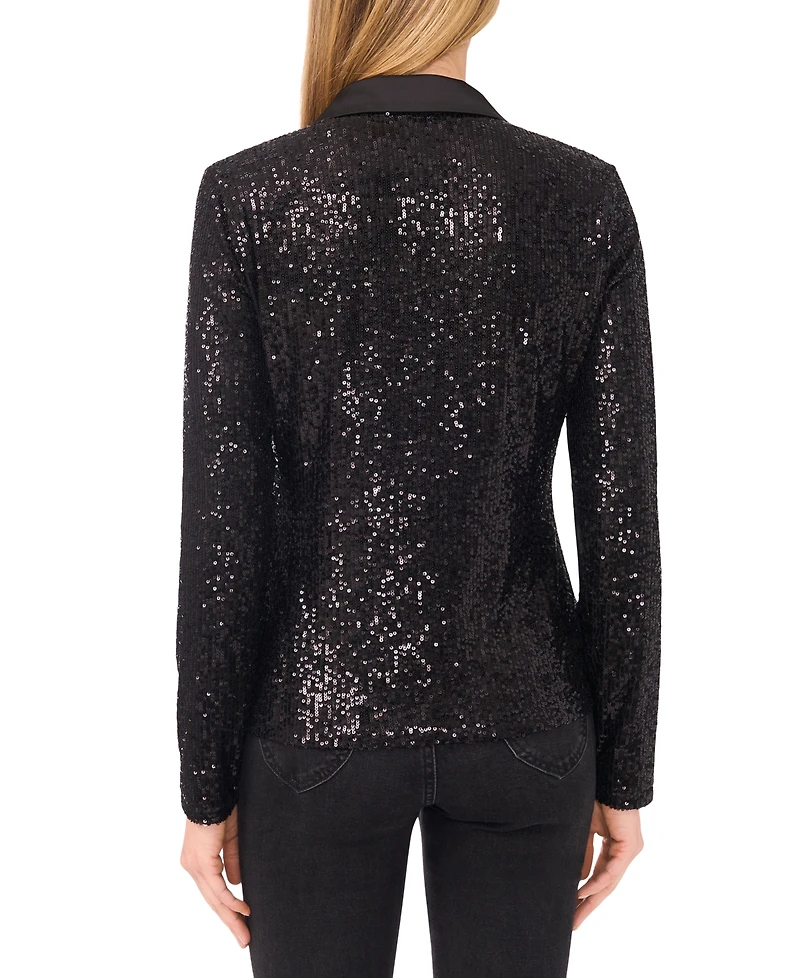 CeCe Women's Sequinned Long Sleeve Polo Top