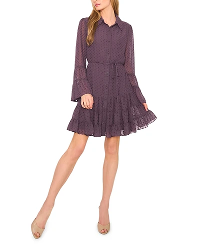 CeCe Women's Tiered Long Sleeve Shirtdress