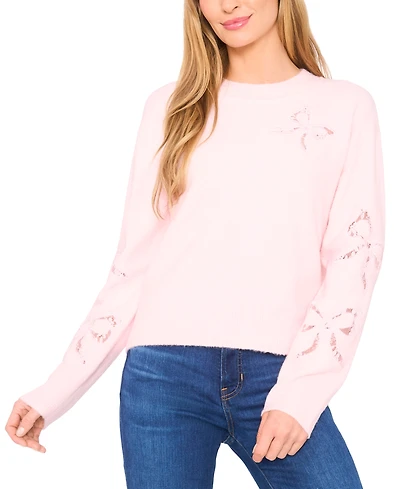 CeCe Women's Lace Bow Long Sleeves Sweater