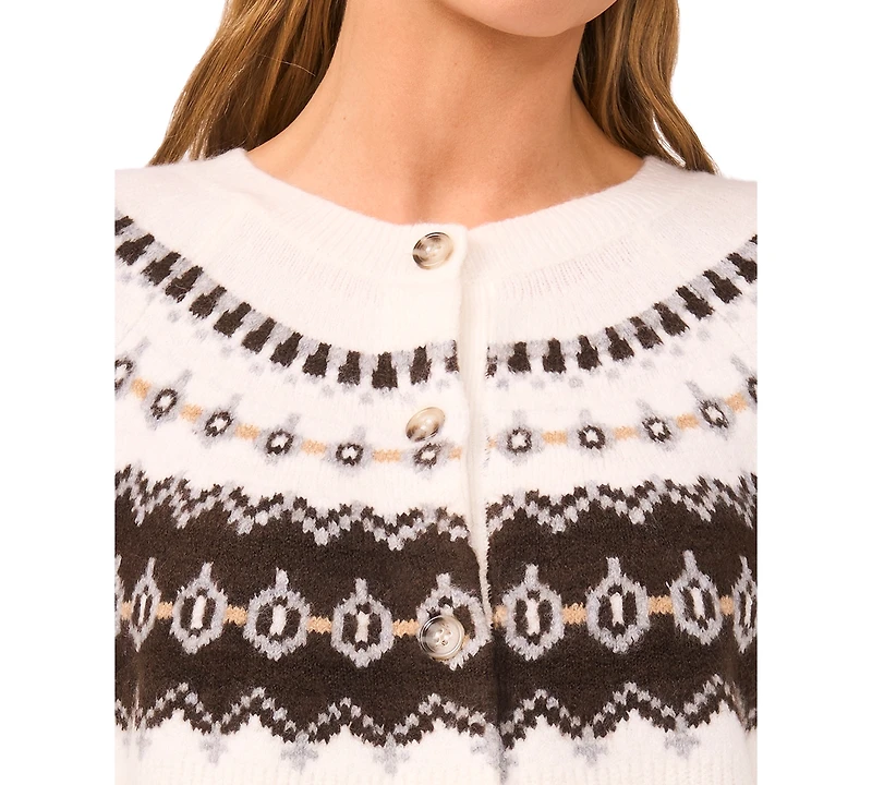 CeCe Women's Fair Isle Raglan Long Sleeves Cardigan