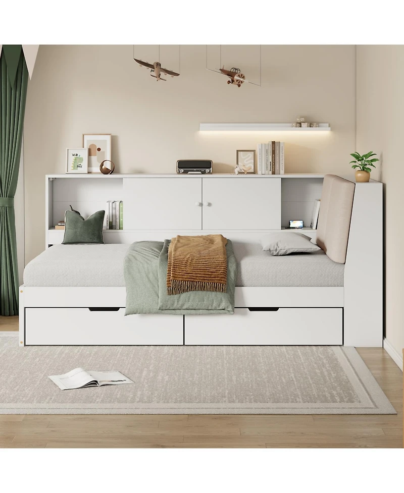 Streamdale Furniture L-Shaped Daybed with Storage Bookcase & Usb