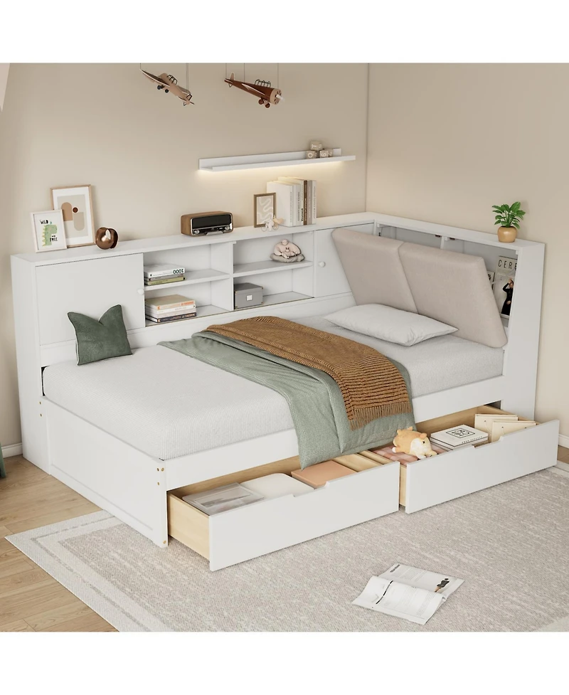 Streamdale Furniture L-Shaped Daybed with Storage Bookcase & Usb
