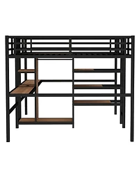 Streamdale Furniture Twin Metal Loft Bed with Desk Wardrobe & Shelves - Woodgrain