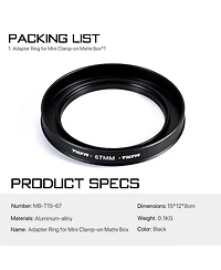 Tilta 67mm Adapter Ring for Mini Clamp-on Matte Box, Black
