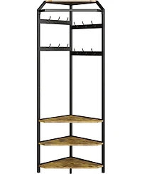 gaomon Corner Coat Rack With Shoe Bench and 6 Double Hooks, Corner Hall Tree