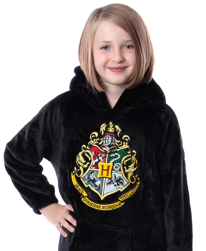 Harry Potter Kids Hogwarts Crest Pullover Poncho Robe Fleece Hooded Bathrobe