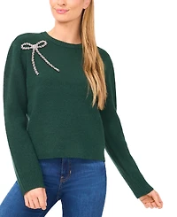 CeCe Women's Oversized Bow Applique Long Sleeves Sweater