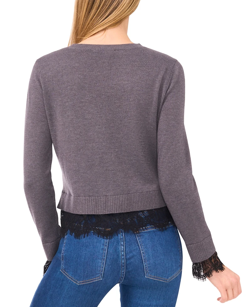 CeCe Women's Lace Hem Long Sleeves Sweater