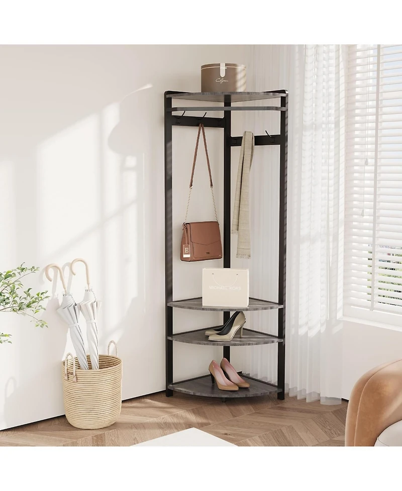 3-in-1 Narrow Corner Coat Rack Stand with Shoe Bench & Storage Shelf - 70.8" Tall Entryway Organizer for Hallway, Bedroom, Living Room