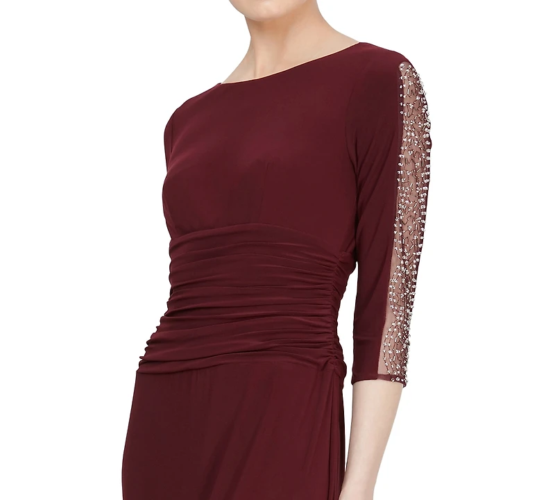 Sl Fashions Petite Ruched 3/4-Sleeve Gown