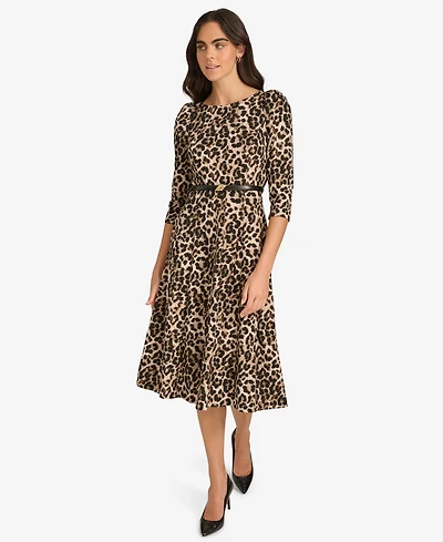 Calvin Klein Women's Belted Animal Midi Dress
