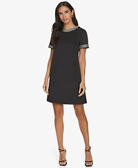 Calvin Klein Women's Short Sleeve Bling Trim Shift Dress