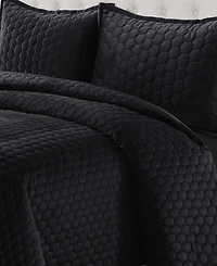 Tribeca Living Lugano Honeycomb Velvet Oversized Solid 3 piece Quilt Set