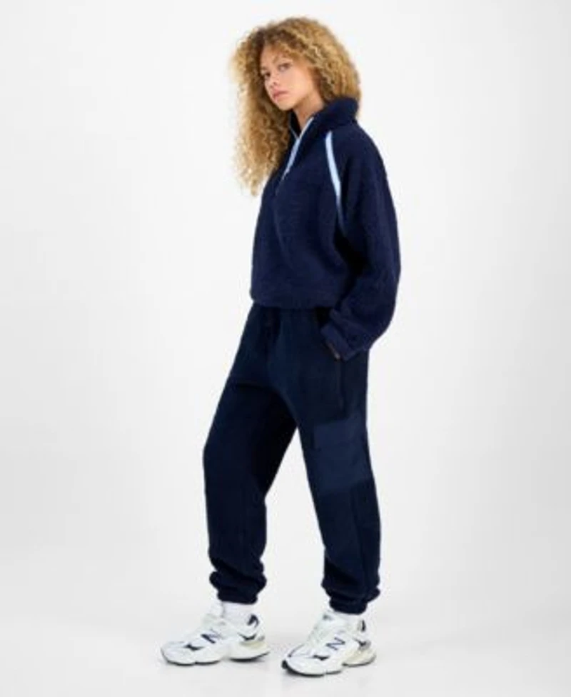Hiippie Rose Juniors Half Zip Sherpa Fleece Top Sherpa Fleece Cargo Pants