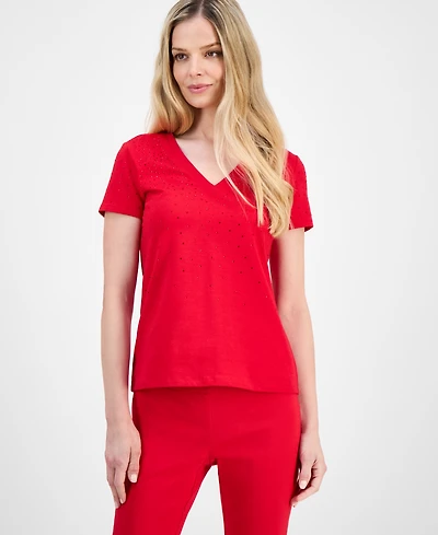 I.n.c. International Concepts Petite Embellished V-Neck T-Shirt, Macy's Exclusive