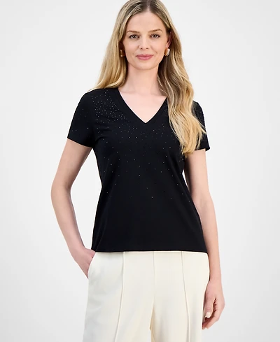 I.n.c. International Concepts Petite Embellished V-Neck T-Shirt, Macy's Exclusive