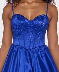 Alex & Sophia Juniors' Rhinestone Strappy Bustier Bodice Dress