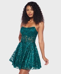 Alex & Sophia Juniors' Scoop Neck Strapless Bustier Dress