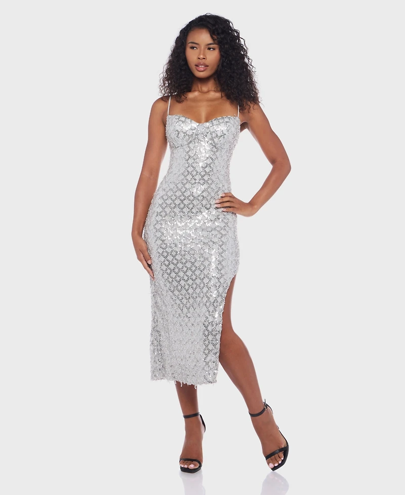 Alex & Sophia Juniors' Sweetheart Neck Side Slit Dress
